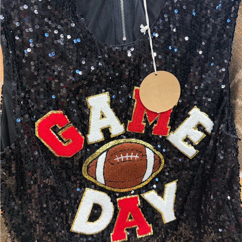 BiBi Black Sequin Tank with Red, White, Gold, Brown Accents